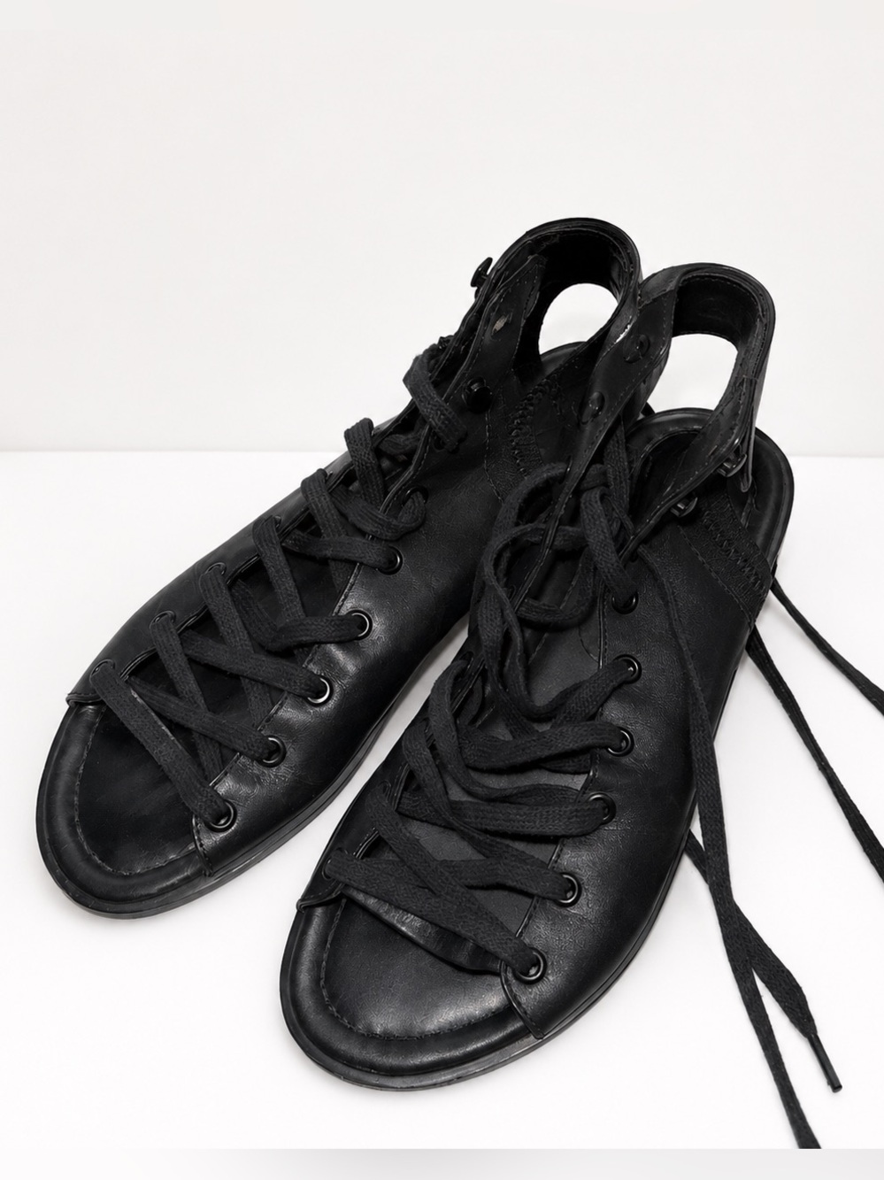 A7EIJE New York Black Leather Lace Up Gladiator Sandals Size 6
